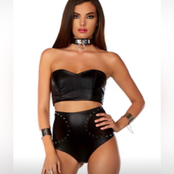 Foreplay Other - Foreplay OBEY Studded Faux Leather Mesh Inserts High Waisted Cheeky Panties M/L